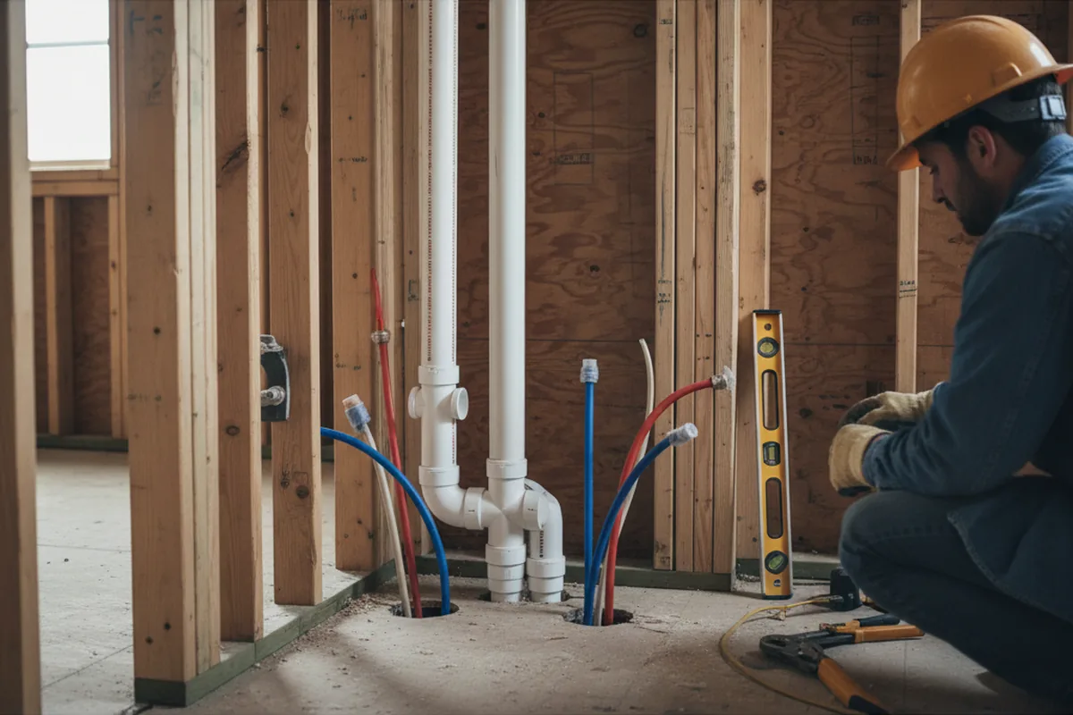 Drain and supply rough-in during Sump Pump Repair in Avon