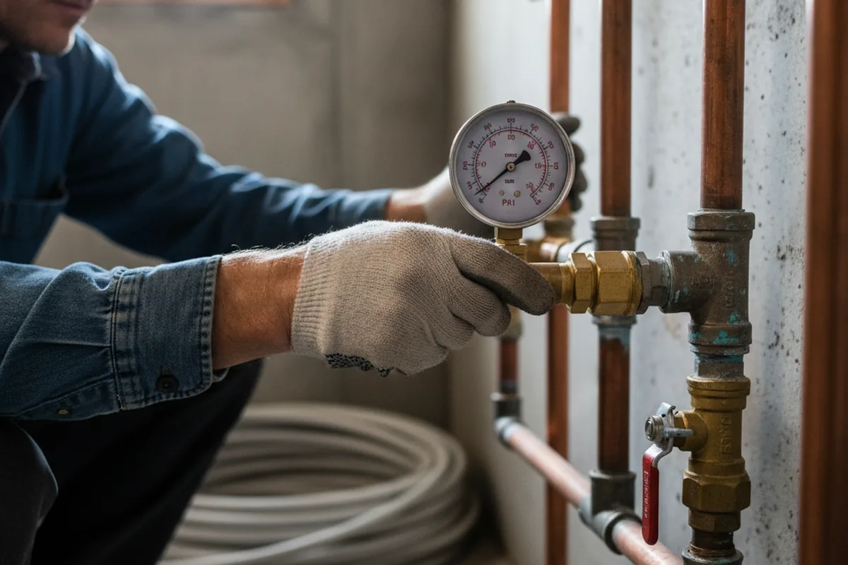 Pressure testing a repaired line during Water Line Repair in Avon